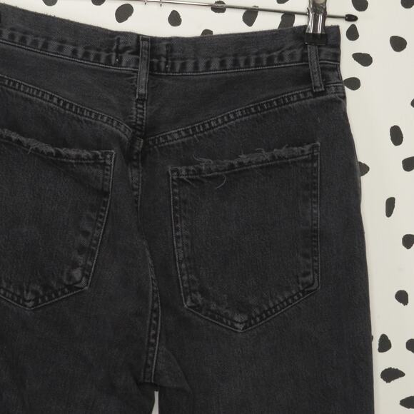 Agolde Black Wash Riley High Rise Distressed Straight Cropped Jeans - Picture 8 of 13